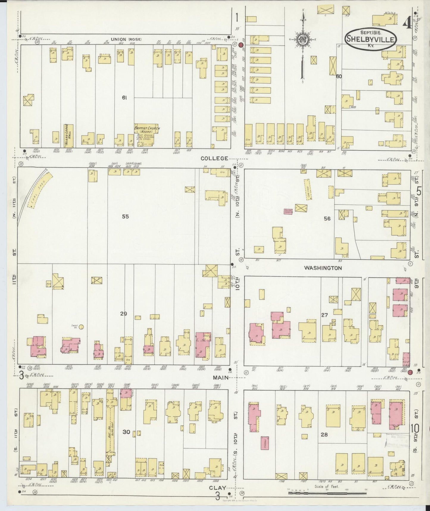 Sanborn Fire Insurance Map from Shelbyville, Shelby County, Kentucky (1916), Sheet #0004 - Complete Map Set gallery image, historic Sanborn map, vintage wall art, Kentucky Kentucky