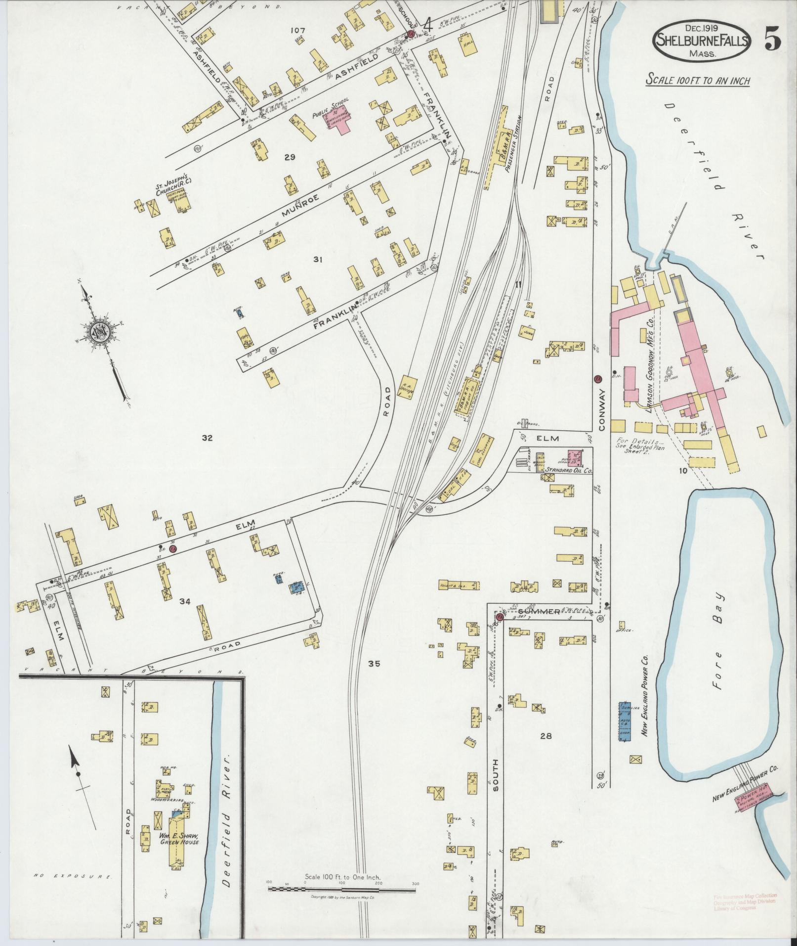 Sanborn Fire Insurance Map from Shelburne Falls, Franklin County, Massachusetts (1919), Sheet #0005 - Historic Sanborn Fire Insurance Map Print, vintage old map wall art, antique decor, genealogy gift, Massachusetts Massachusetts map