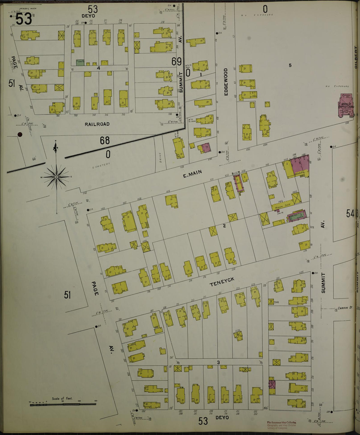 Sanborn Fire Insurance Map from Jackson, Jackson County, Michigan (1907), Sheet #0053 - Historic Sanborn Fire Insurance Map Print, vintage old map wall art, antique decor, genealogy gift, Michigan Michigan map