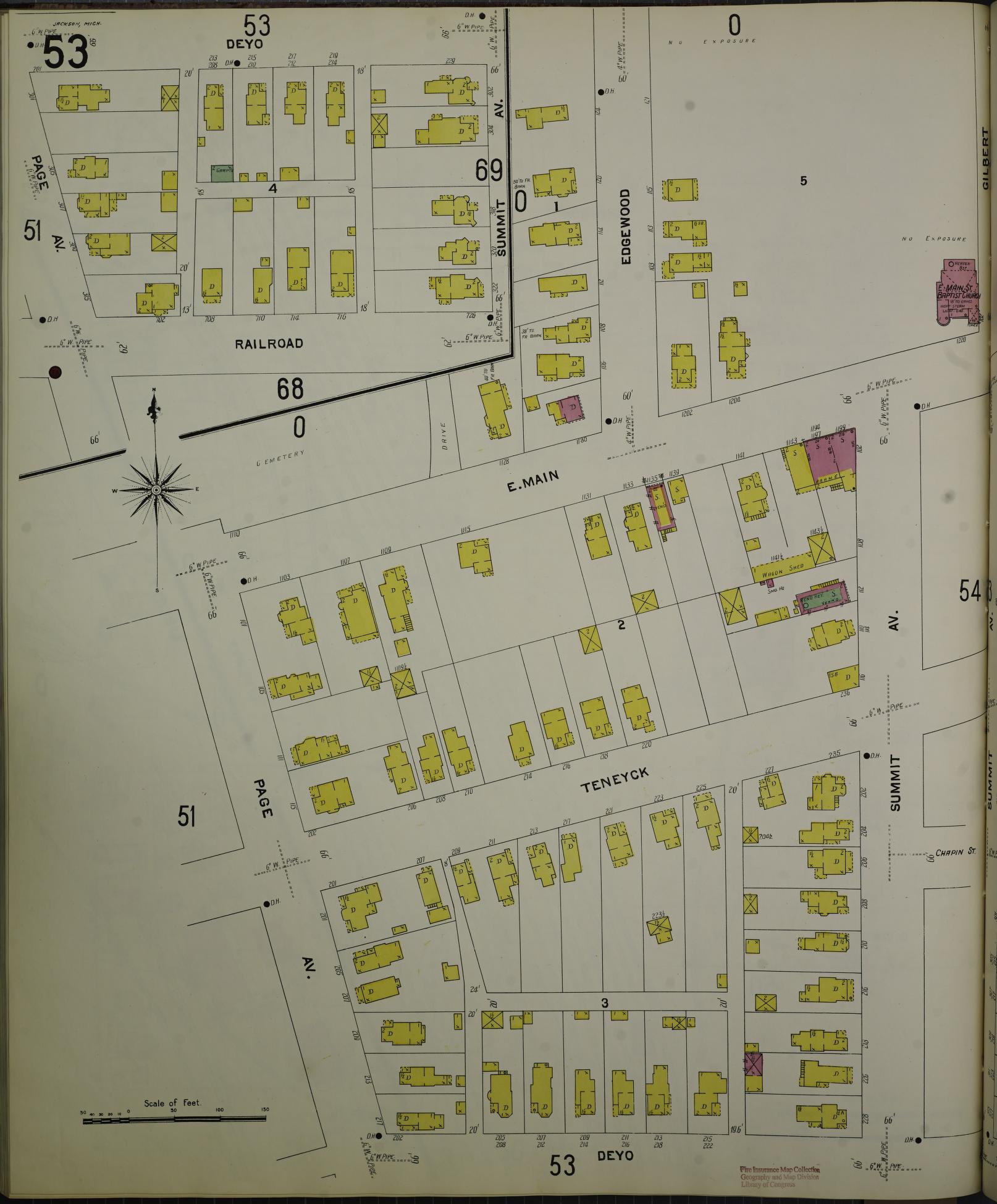 Sanborn Fire Insurance Map from Jackson, Jackson County, Michigan (1907), Sheet #0053 - Historic Sanborn Fire Insurance Map Print, vintage old map wall art, antique decor, genealogy gift, Michigan Michigan map