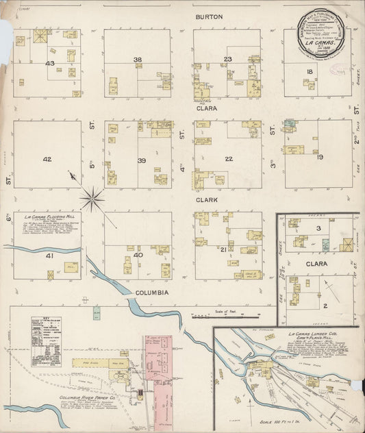 Sanborn Fire Insurance Map from La Camas, Clark County, Washington (1888), Sheet #0001 - Historic Sanborn Fire Insurance Map Print, vintage old map wall art, antique decor, genealogy gift, Washington Washington map