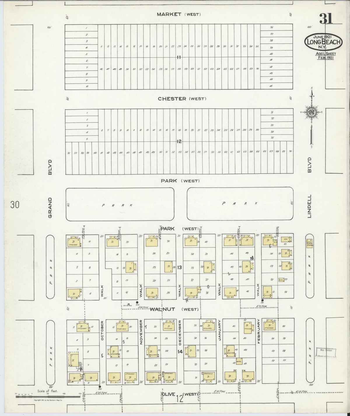 Sanborn Fire Insurance Map from Long Beach, Nassau County, New York (1914), Sheet #0031 - Complete Map Set gallery image, historic Sanborn map, vintage wall art, New York New York