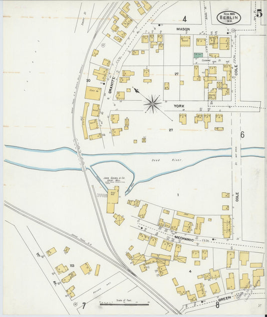 Sanborn Fire Insurance Map from Berlin, Coos County, New Hampshire (1905), Sheet #0005 - Historic Sanborn Fire Insurance Map Print, vintage old map wall art, antique decor, genealogy gift, New Hampshire New Hampshire map