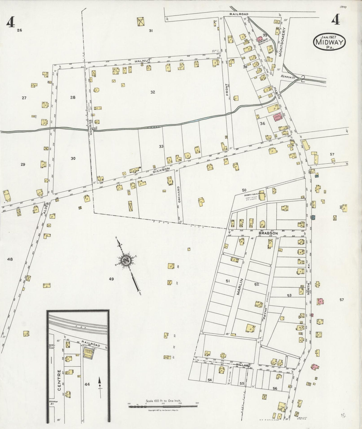 Sanborn Fire Insurance Map from Midway, Washington County, Pennsylvania (1927), Sheet #0004 - Historic Sanborn Fire Insurance Map Print, vintage old map wall art, antique decor, genealogy gift, Pennsylvania Pennsylvania map
