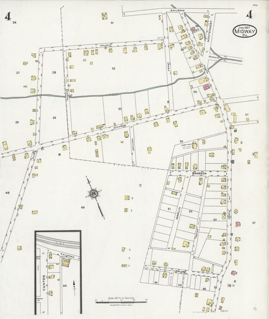 Sanborn Fire Insurance Map from Midway, Washington County, Pennsylvania (1927), Sheet #0004 - Historic Sanborn Fire Insurance Map Print, vintage old map wall art, antique decor, genealogy gift, Pennsylvania Pennsylvania map