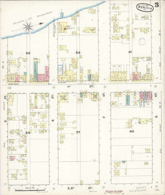Sanborn Fire Insurance Map from Benicia, Solano County, California (1891), Sheet #0003 - Historic Sanborn Fire Insurance Map Print, vintage old map wall art, antique decor, genealogy gift, California California map