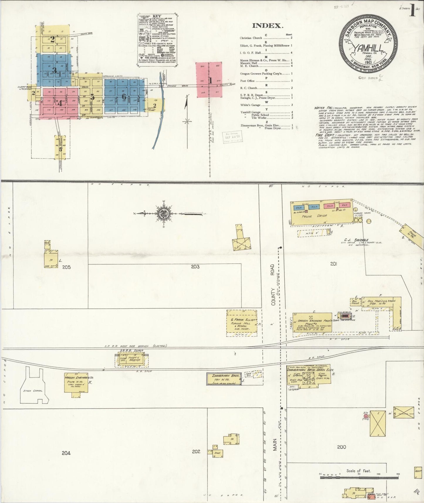 Sanborn Fire Insurance Map from Yamhill, Yamhill County, Oregon (1921), Sheet #0001 - Complete Map Set gallery image, historic Sanborn map, vintage wall art, Oregon Oregon