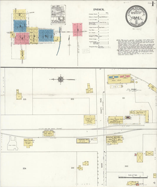 Sanborn Fire Insurance Map from Yamhill, Yamhill County, Oregon (1921), Sheet #0001 - Complete Map Set gallery image, historic Sanborn map, vintage wall art, Oregon Oregon