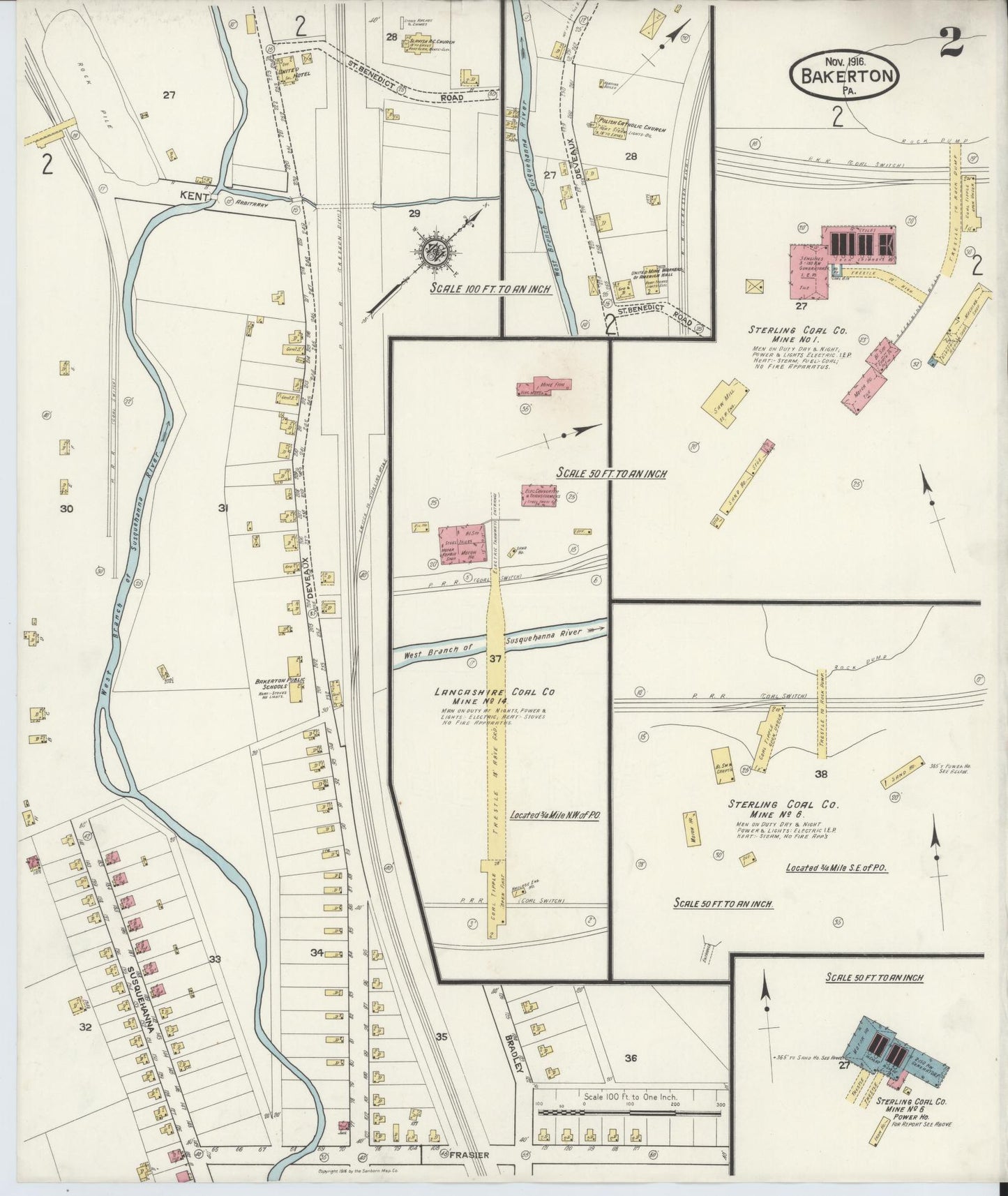 Sanborn Fire Insurance Map from Bakerton, Cambria County, Pennsylvania (1916), Sheet #0002 - Historic Sanborn Fire Insurance Map Print, vintage old map wall art, antique decor, genealogy gift, Pennsylvania Pennsylvania map