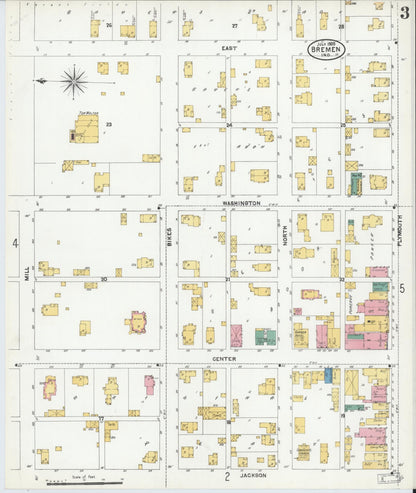 Sanborn Fire Insurance Map from Bremen, Marshall County, Indiana (1905), Sheet #0003 - Historic Sanborn Fire Insurance Map Print, vintage old map wall art, antique decor, genealogy gift, Indiana Indiana map