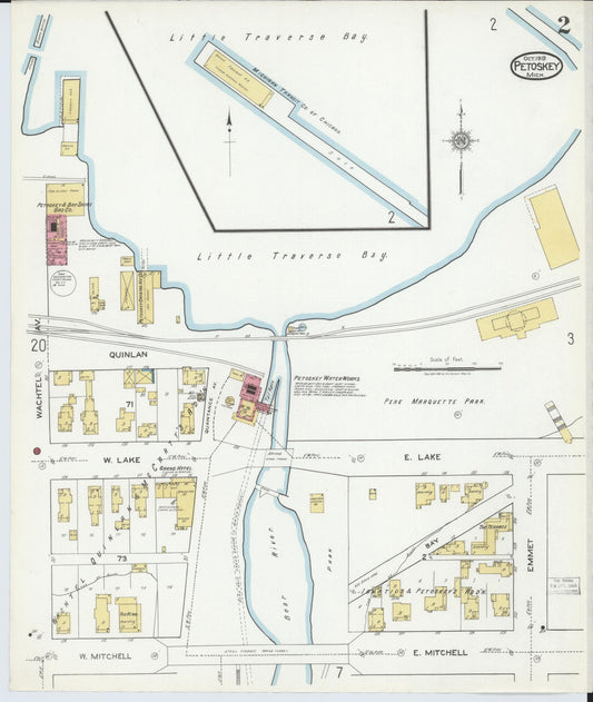 Sanborn Fire Insurance Map from Petoskey, Emmet County, Michigan (1919), Sheet #0002 - Historic Sanborn Fire Insurance Map Print, vintage old map wall art, antique decor, genealogy gift, Michigan Michigan map
