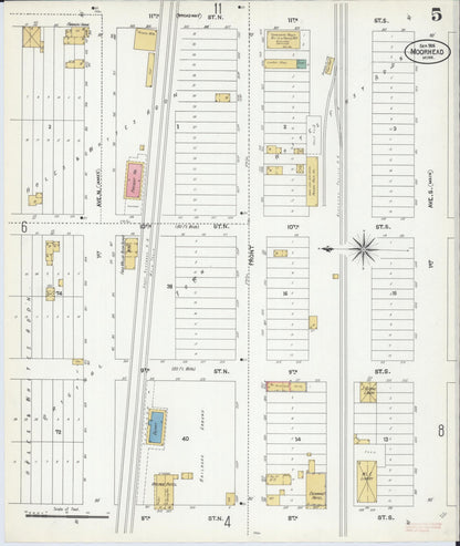 Sanborn Fire Insurance Map from Moorhead, Clay County, Minnesota (1906), Sheet #0005 - Complete Map Set gallery image, historic Sanborn map, vintage wall art, Minnesota Minnesota