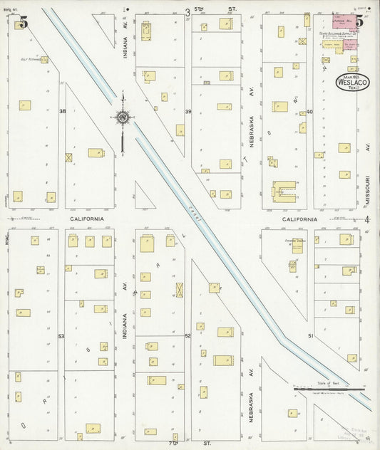 Sanborn Fire Insurance Map from Weslaco, Hidalgo County, Texas (1925), Sheet #0005 - Historic Sanborn Fire Insurance Map Print, vintage old map wall art, antique decor, genealogy gift, Texas Texas map