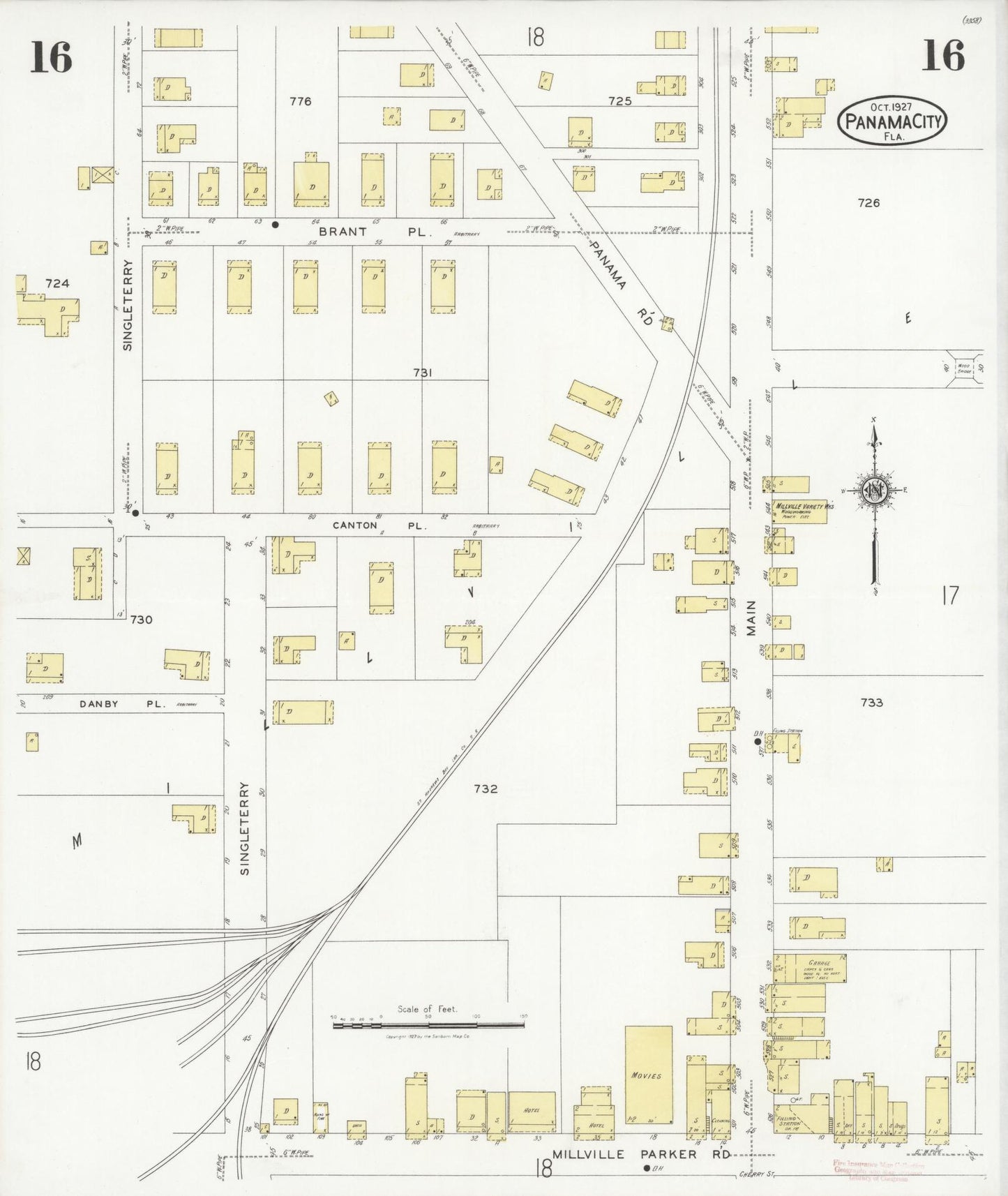 Sanborn Fire Insurance Map from Panama City, Bay County, Florida (1927), Sheet #0016 - Complete Map Set gallery image, historic Sanborn map, vintage wall art, Florida Florida