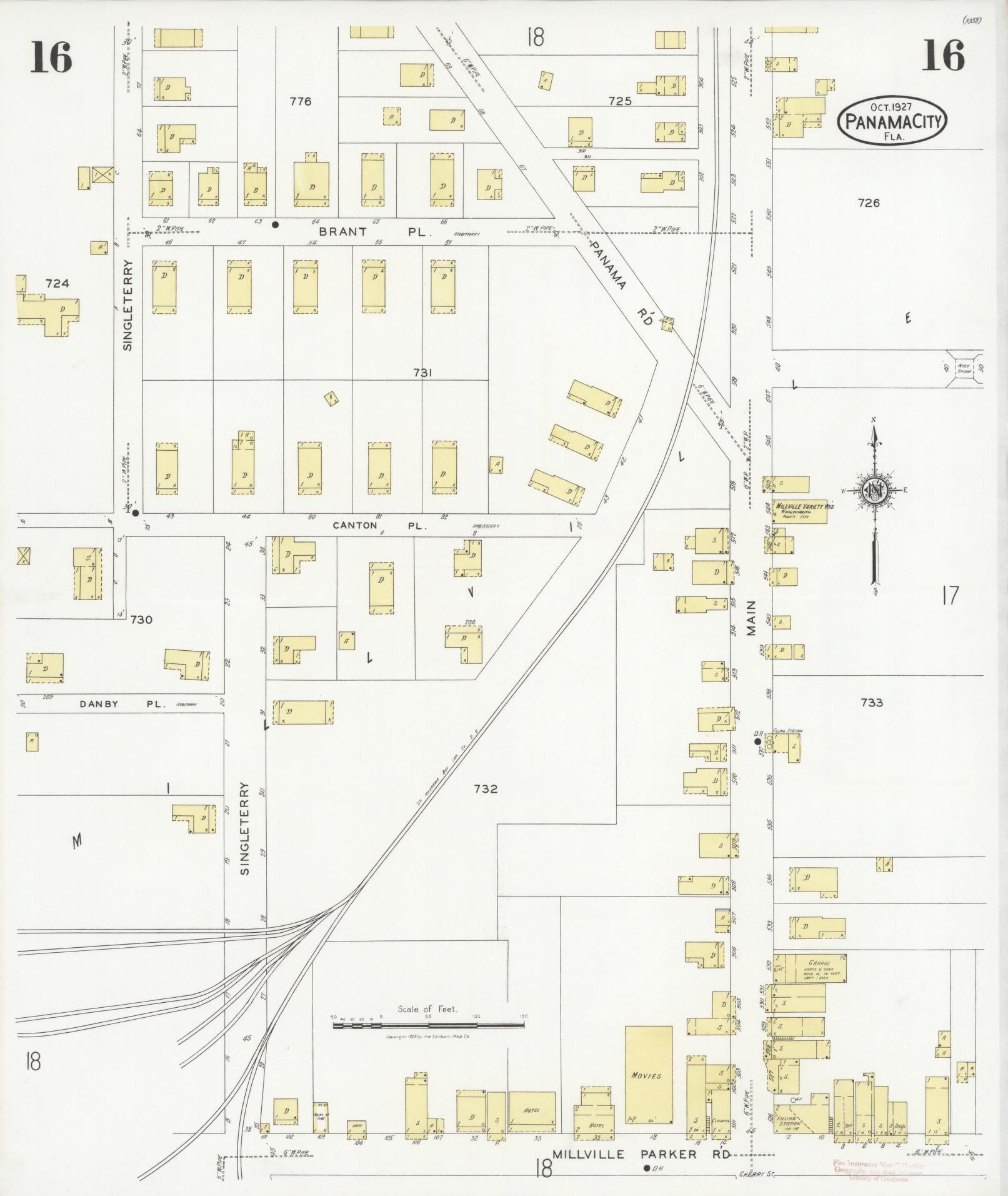 Sanborn Fire Insurance Map from Panama City, Bay County, Florida (1927), Sheet #0016 - Complete Map Set gallery image, historic Sanborn map, vintage wall art, Florida Florida