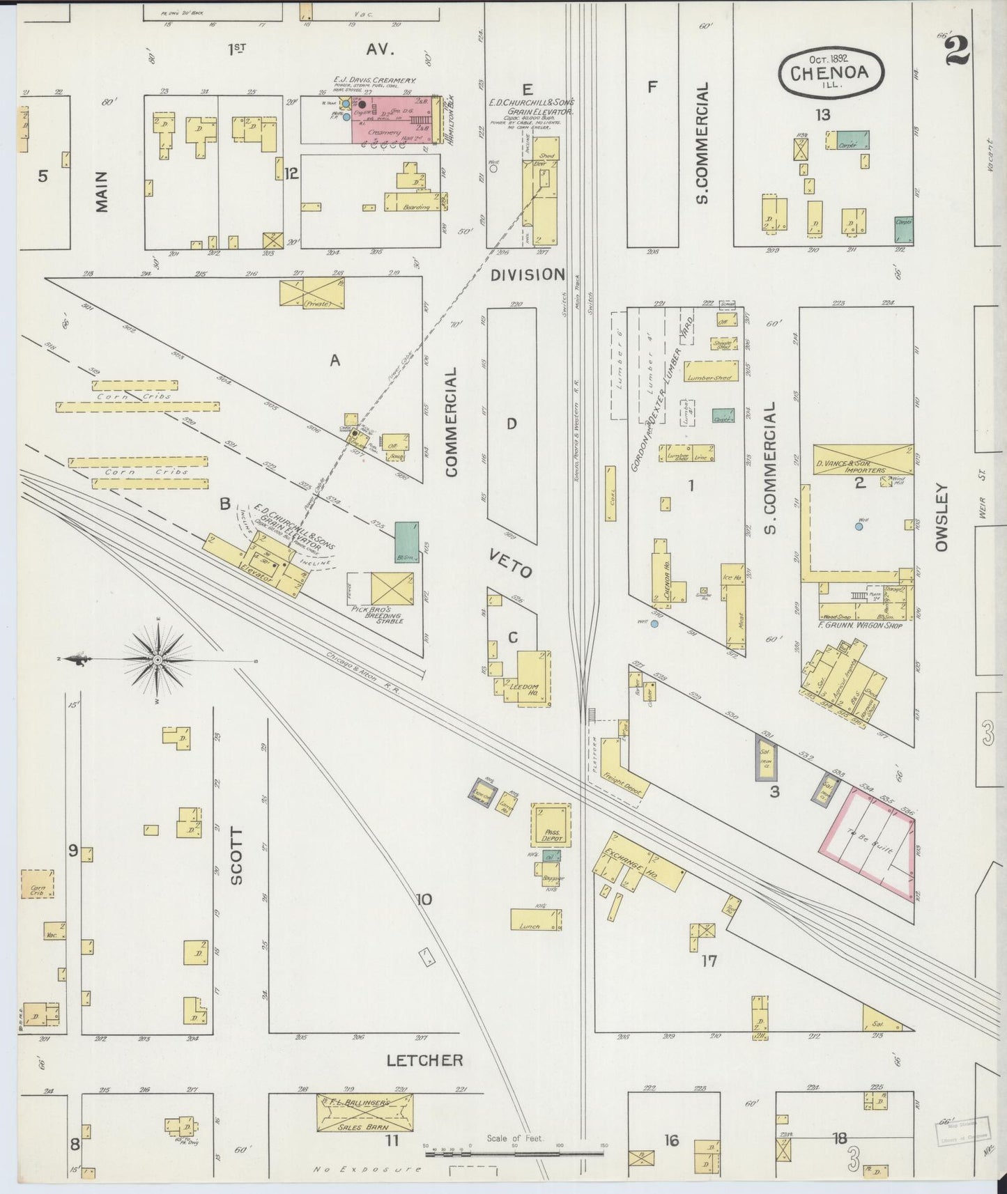 Sanborn Fire Insurance Map from Chenoa, McLean County, Illinois (1892), Sheet #0002 - Complete Map Set gallery image, historic Sanborn map, vintage wall art, Illinois Illinois