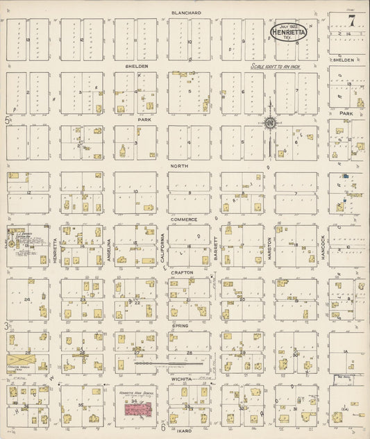 Sanborn Fire Insurance Map from Henrietta, Clay County, Texas (1922), Sheet #0007 - Historic Sanborn Fire Insurance Map Print, vintage old map wall art, antique decor, genealogy gift, Texas Texas map