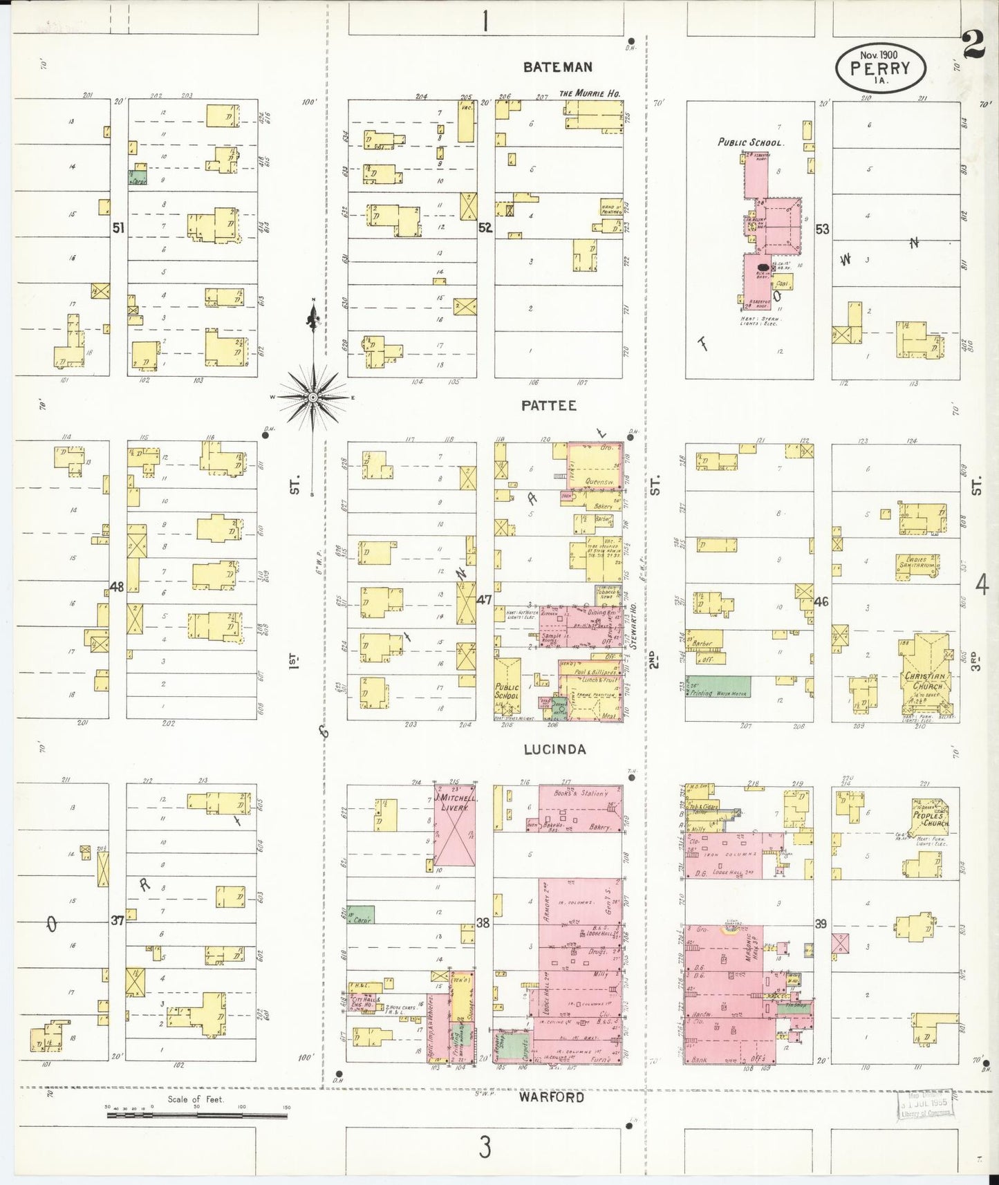 Sanborn Fire Insurance Map from Perry, Dallas County, Iowa (1900), Sheet #0002 - Historic Sanborn Fire Insurance Map Print, vintage old map wall art