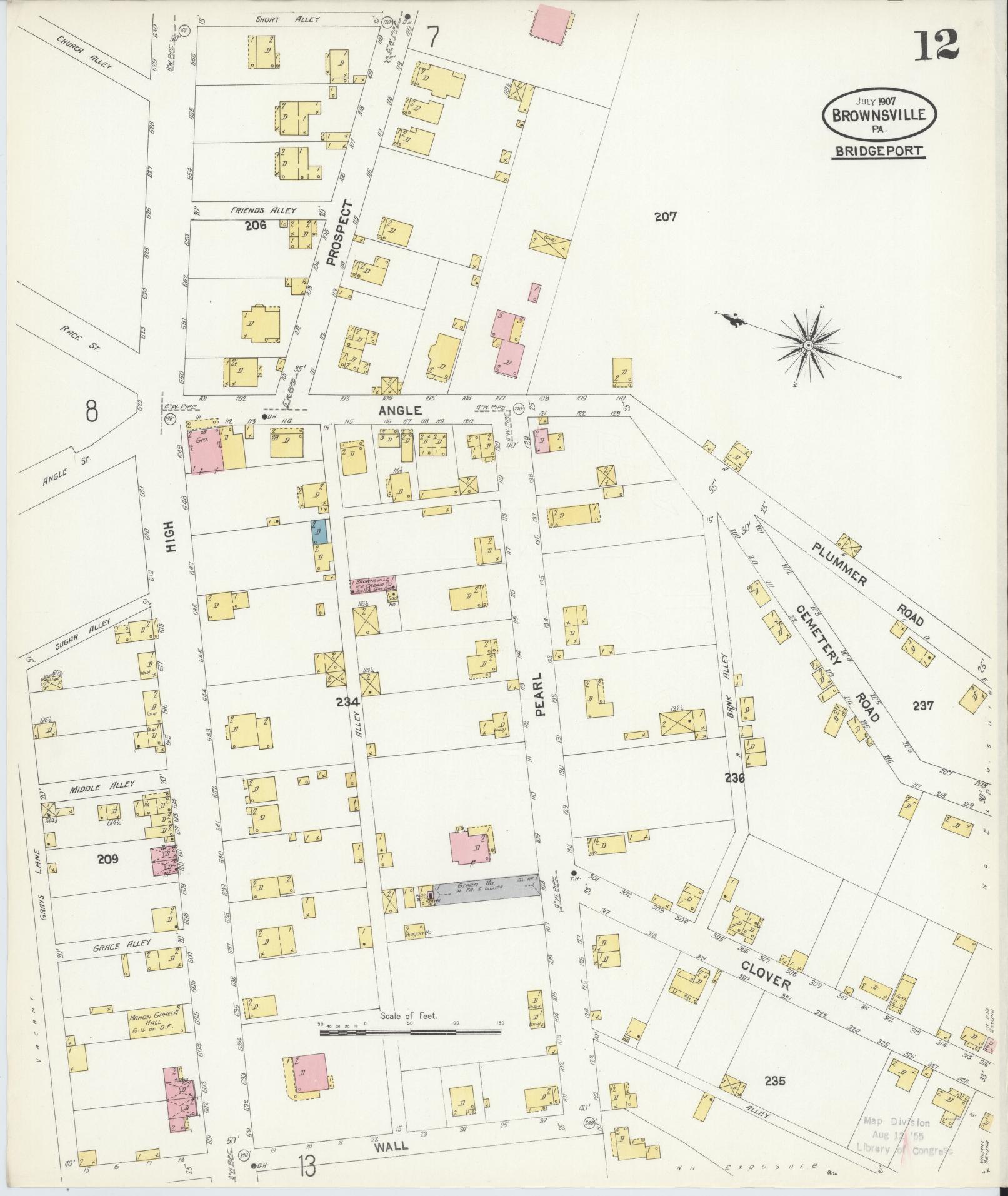 Sanborn Fire Insurance Map from Brownsville, Fayette County, Pennsylvania (1907), Sheet #0012 - Historic Sanborn Fire Insurance Map Print, vintage old map wall art, antique decor, genealogy gift, Pennsylvania Pennsylvania map
