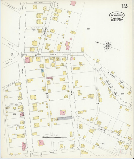 Sanborn Fire Insurance Map from Brownsville, Fayette County, Pennsylvania (1907), Sheet #0012 - Historic Sanborn Fire Insurance Map Print, vintage old map wall art, antique decor, genealogy gift, Pennsylvania Pennsylvania map