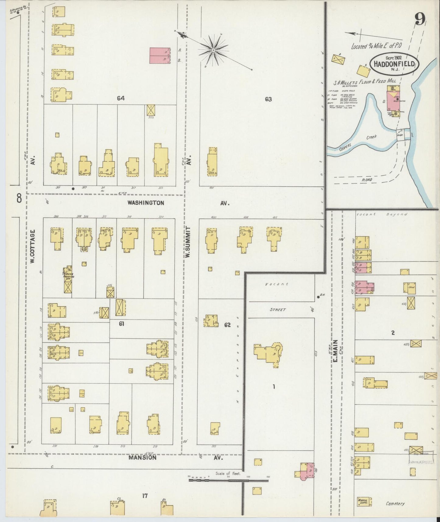Sanborn Fire Insurance Map from Haddonfield, Camden County, New Jersey (1902), Sheet #0009 - Historic Sanborn Fire Insurance Map Print, vintage old map wall art, antique decor, genealogy gift, New Jersey New Jersey map