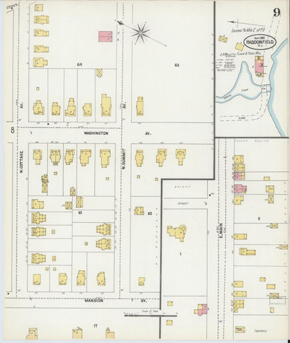 Sanborn Fire Insurance Map from Haddonfield, Camden County, New Jersey (1902), Sheet #0009 - Historic Sanborn Fire Insurance Map Print, vintage old map wall art, antique decor, genealogy gift, New Jersey New Jersey map
