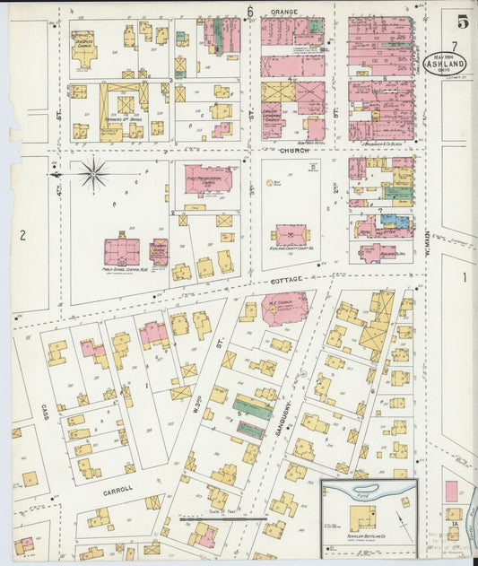 Sanborn Fire Insurance Map from Ashland, Ashland County, Ohio (1904), Sheet #0005 - Historic Sanborn Fire Insurance Map Print, vintage old map wall art, antique decor, genealogy gift, Ohio Ohio map