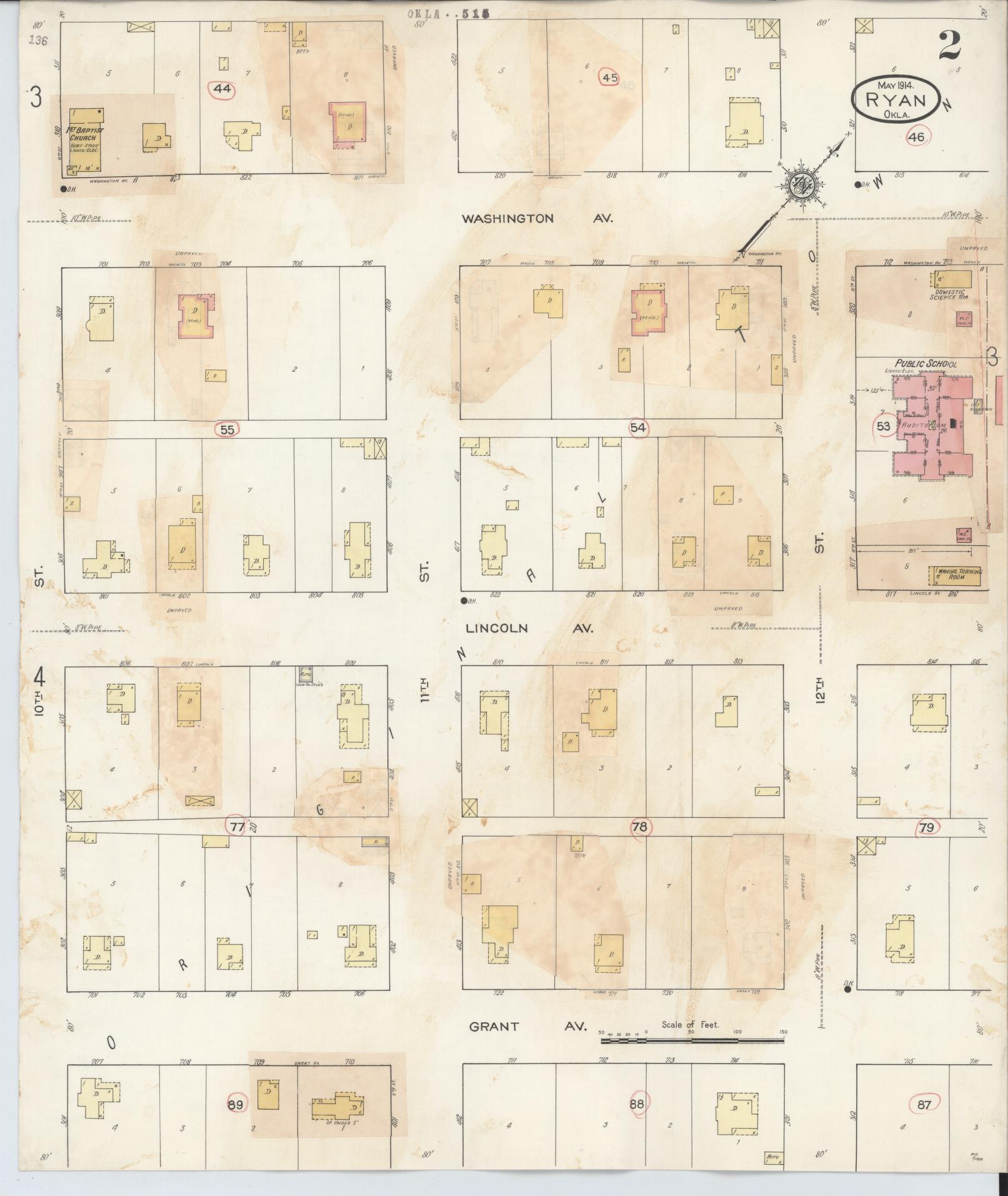 Sanborn Fire Insurance Map from Ryan, Jefferson County, Oklahoma (1932), Sheet #0002 - Complete Map Set gallery image, historic Sanborn map, vintage wall art, Oklahoma Oklahoma