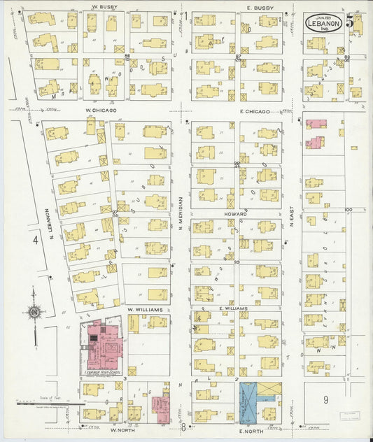 Sanborn Fire Insurance Map from Lebanon, Boone County, Indiana (1919), Sheet #0005 - Historic Sanborn Fire Insurance Map Print, vintage old map wall art, antique decor, genealogy gift, Indiana Indiana map