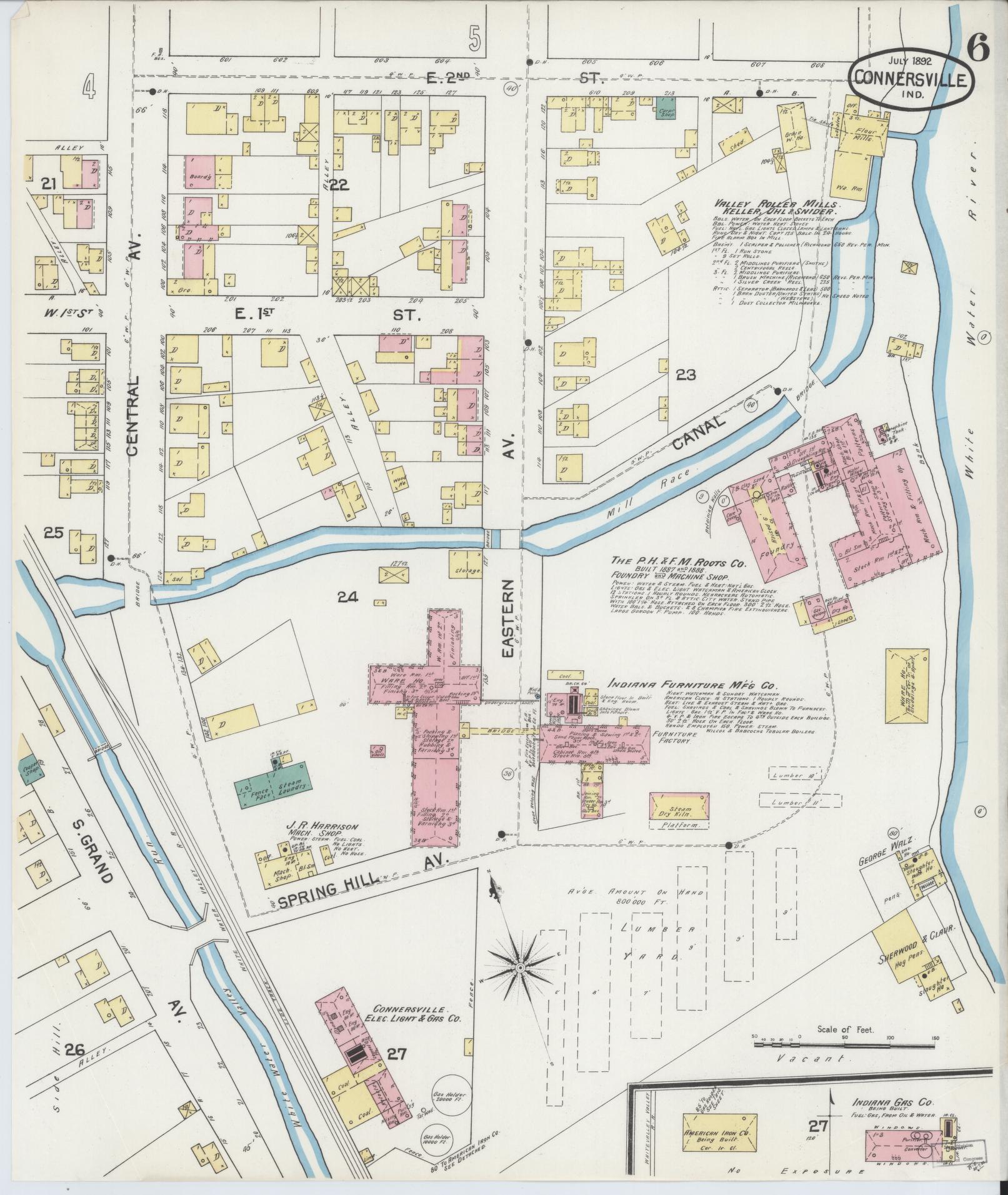 Sanborn Fire Insurance Map from Connersville, Fayette County, Indiana (1892), Sheet #0006 - Complete Map Set gallery image, historic Sanborn map, vintage wall art, Indiana Indiana