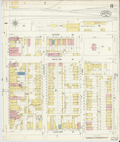 Sanborn Fire Insurance Map from Whiting, Lake County, Indiana (1907), Sheet #0008 - Historic Sanborn Fire Insurance Map Print, vintage old map wall art, antique decor, genealogy gift, Indiana Indiana map