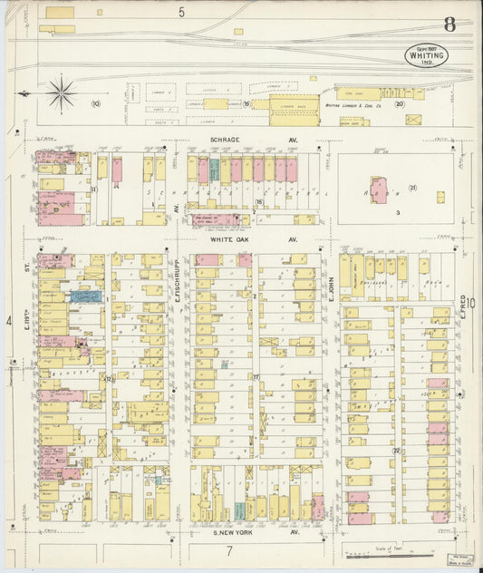 Sanborn Fire Insurance Map from Whiting, Lake County, Indiana (1907), Sheet #0008 - Historic Sanborn Fire Insurance Map Print, vintage old map wall art, antique decor, genealogy gift, Indiana Indiana map