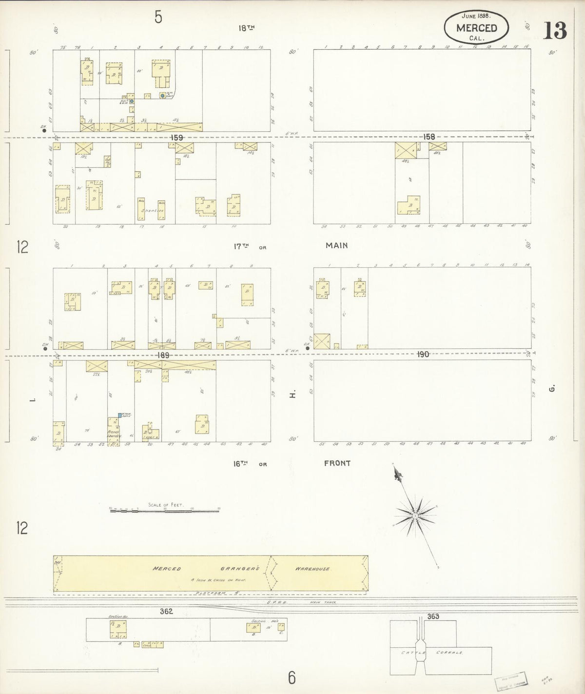 Sanborn Fire Insurance Map from Merced, Merced County, California (1898), Sheet #0013 - Complete Map Set gallery image, historic Sanborn map, vintage wall art, California California