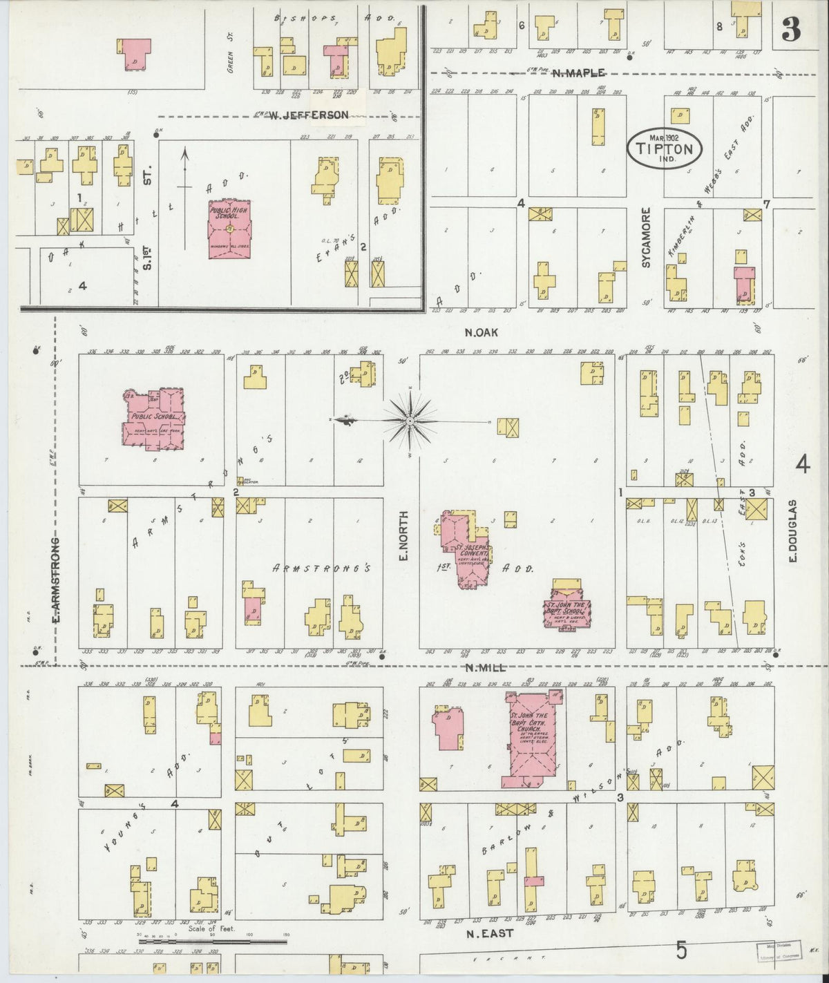 Sanborn Fire Insurance Map from Tipton, Tipton County, Indiana (1902), Sheet #0003 - Historic Sanborn Fire Insurance Map Print, vintage old map wall art, antique decor, genealogy gift, Indiana Indiana map
