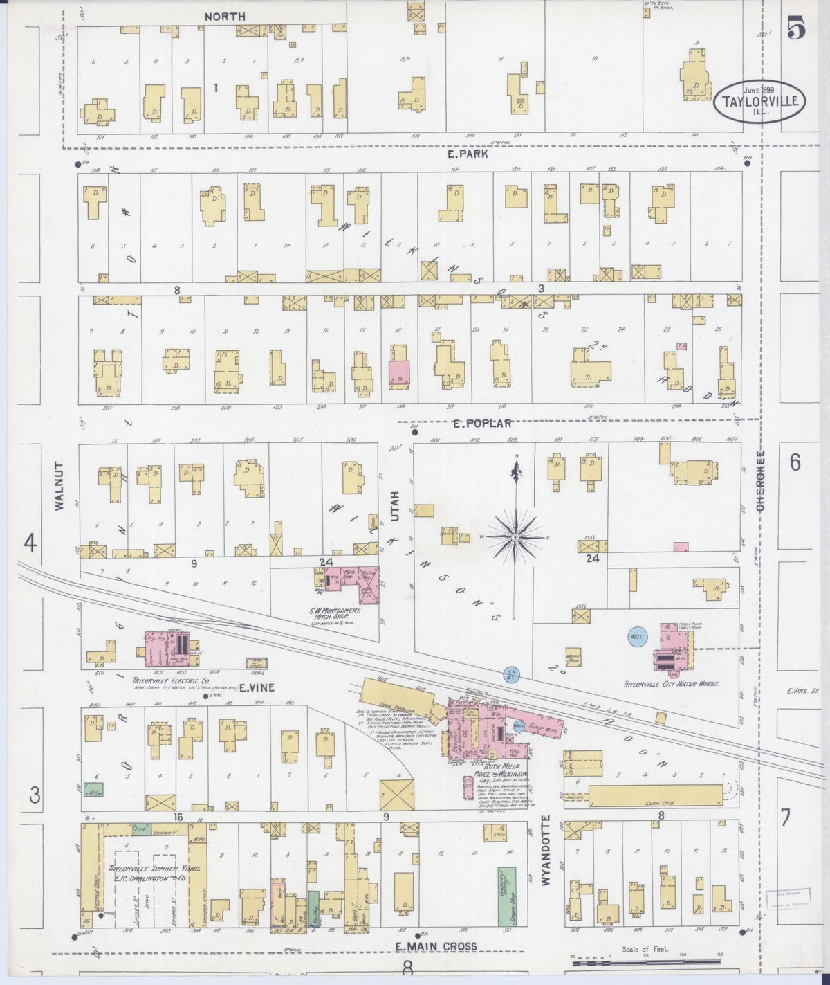 Sanborn Fire Insurance Map from Taylorville, Christian County, Illinois (1899), Sheet #0005 - Complete Map Set gallery image, historic Sanborn map, vintage wall art, Illinois Illinois