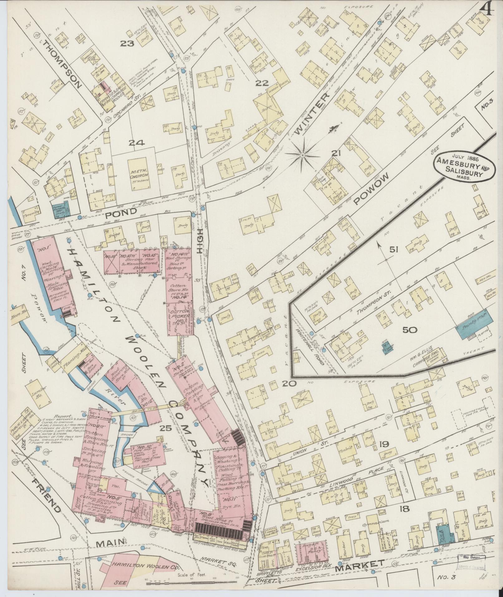 Sanborn Fire Insurance Map from Amesbury, Essex County, Massachusetts (1885), Sheet #0004 - Historic Sanborn Fire Insurance Map Print, vintage old map wall art, antique decor, genealogy gift, Massachusetts Massachusetts map