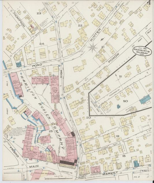 Sanborn Fire Insurance Map from Amesbury, Essex County, Massachusetts (1885), Sheet #0004 - Historic Sanborn Fire Insurance Map Print, vintage old map wall art, antique decor, genealogy gift, Massachusetts Massachusetts map