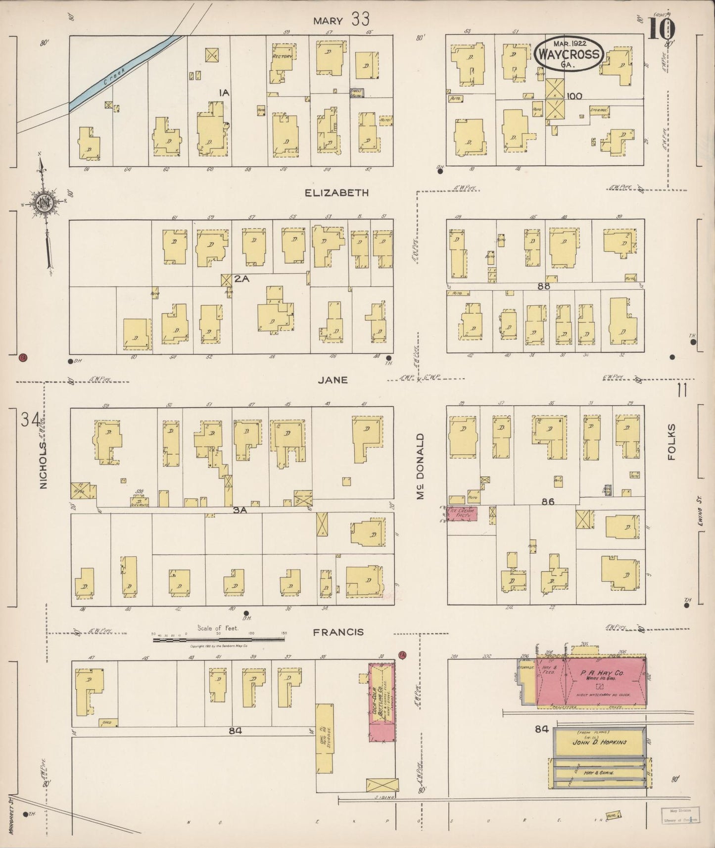 Sanborn Fire Insurance Map from Waycross, Ware County, Georgia (1922), Sheet #0010 - Complete Map Set gallery image, historic Sanborn map, vintage wall art, Georgia Georgia