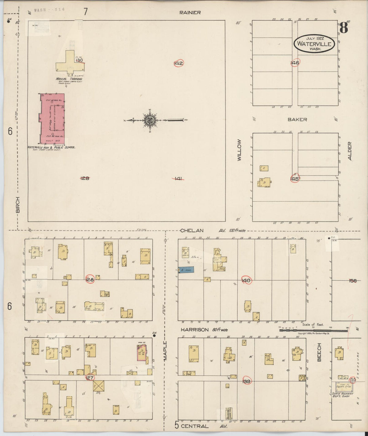 Sanborn Fire Insurance Map from Waterville, Douglas County, Washington (1942), Sheet #0008 - Historic Sanborn Fire Insurance Map Print, vintage old map wall art, antique decor, genealogy gift, Washington Washington map