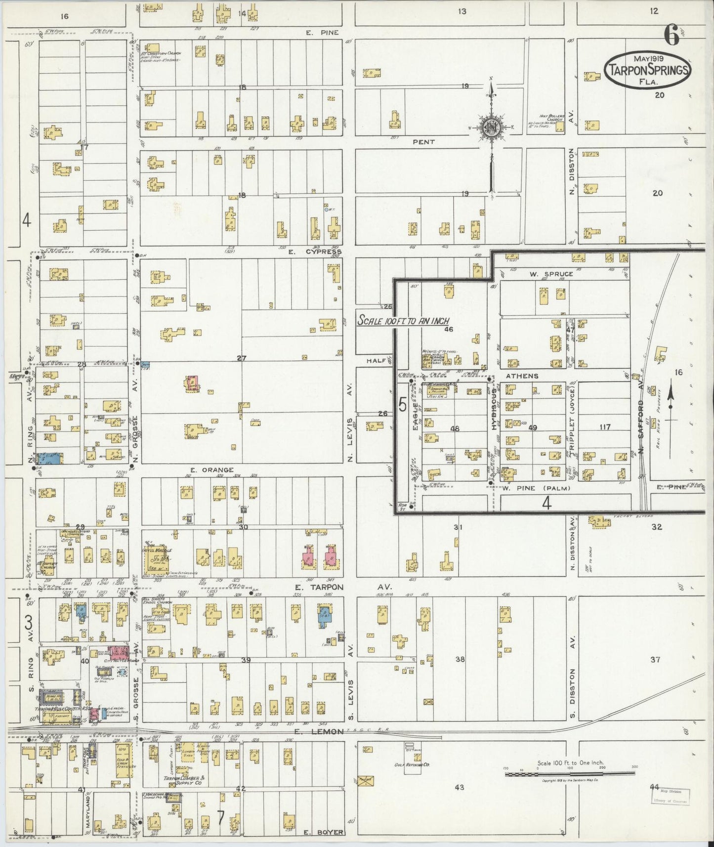 Sanborn Fire Insurance Map from Tarpon Springs, Pinellas County, Florida (1919), Sheet #0006 - Complete Map Set gallery image, historic Sanborn map, vintage wall art, Florida Florida