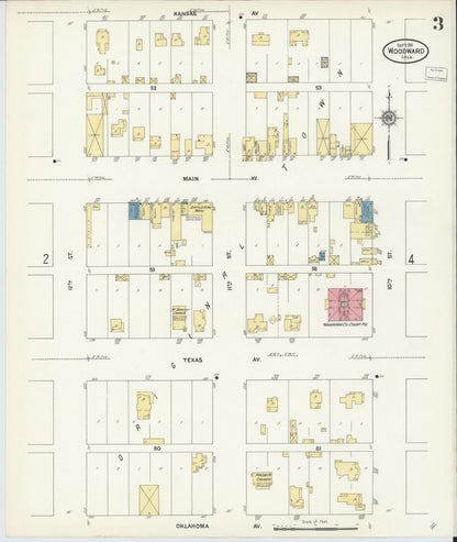 Sanborn Fire Insurance Map from Woodward, Woodward County, Oklahoma (1911), Sheet #0003 - Complete Map Set gallery image, historic Sanborn map, vintage wall art, Oklahoma Oklahoma