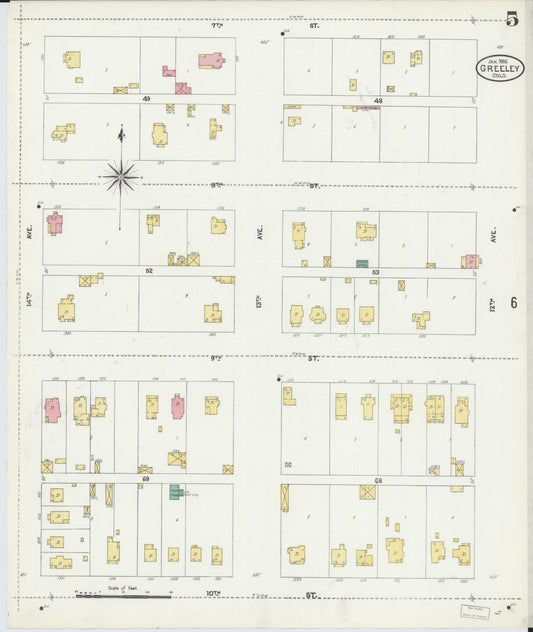 Sanborn Fire Insurance Map from Greeley, Weld County, Colorado (1906), Sheet #0005 - Historic Sanborn Fire Insurance Map Print, vintage old map wall art, antique decor, genealogy gift, Colorado Colorado map