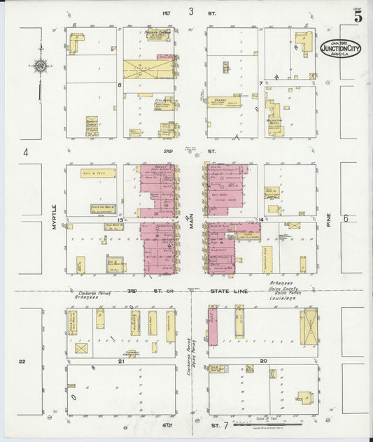 Sanborn Fire Insurance Map from Junction City, Union County, Arkansas (1921), Sheet #0005 - Historic Sanborn Fire Insurance Map Print, vintage old map wall art, antique decor, genealogy gift, Arkansas Arkansas map