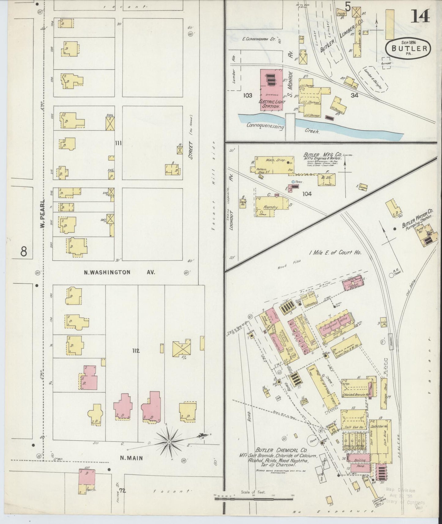 Sanborn Fire Insurance Map from Butler, Butler County, Pennsylvania (1896), Sheet #0014 - Historic Sanborn Fire Insurance Map Print, vintage old map wall art, antique decor, genealogy gift, Pennsylvania Pennsylvania map