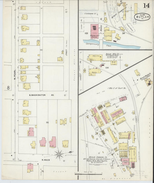Sanborn Fire Insurance Map from Butler, Butler County, Pennsylvania (1896), Sheet #0014 - Historic Sanborn Fire Insurance Map Print, vintage old map wall art, antique decor, genealogy gift, Pennsylvania Pennsylvania map