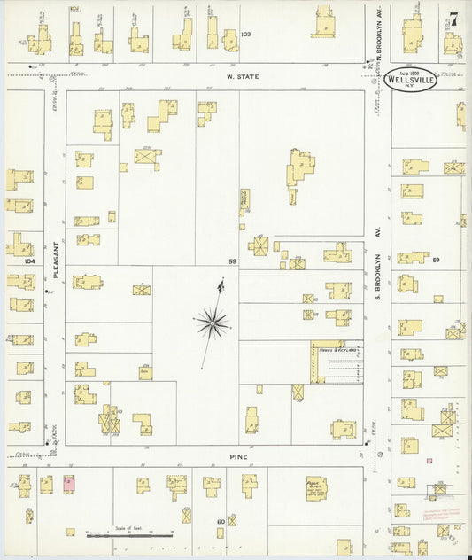 Sanborn Fire Insurance Map from Wellsville, Allegany County, New York (1909), Sheet #0007 - Historic Sanborn Fire Insurance Map Print, vintage old map wall art, antique decor, genealogy gift, New York New York map