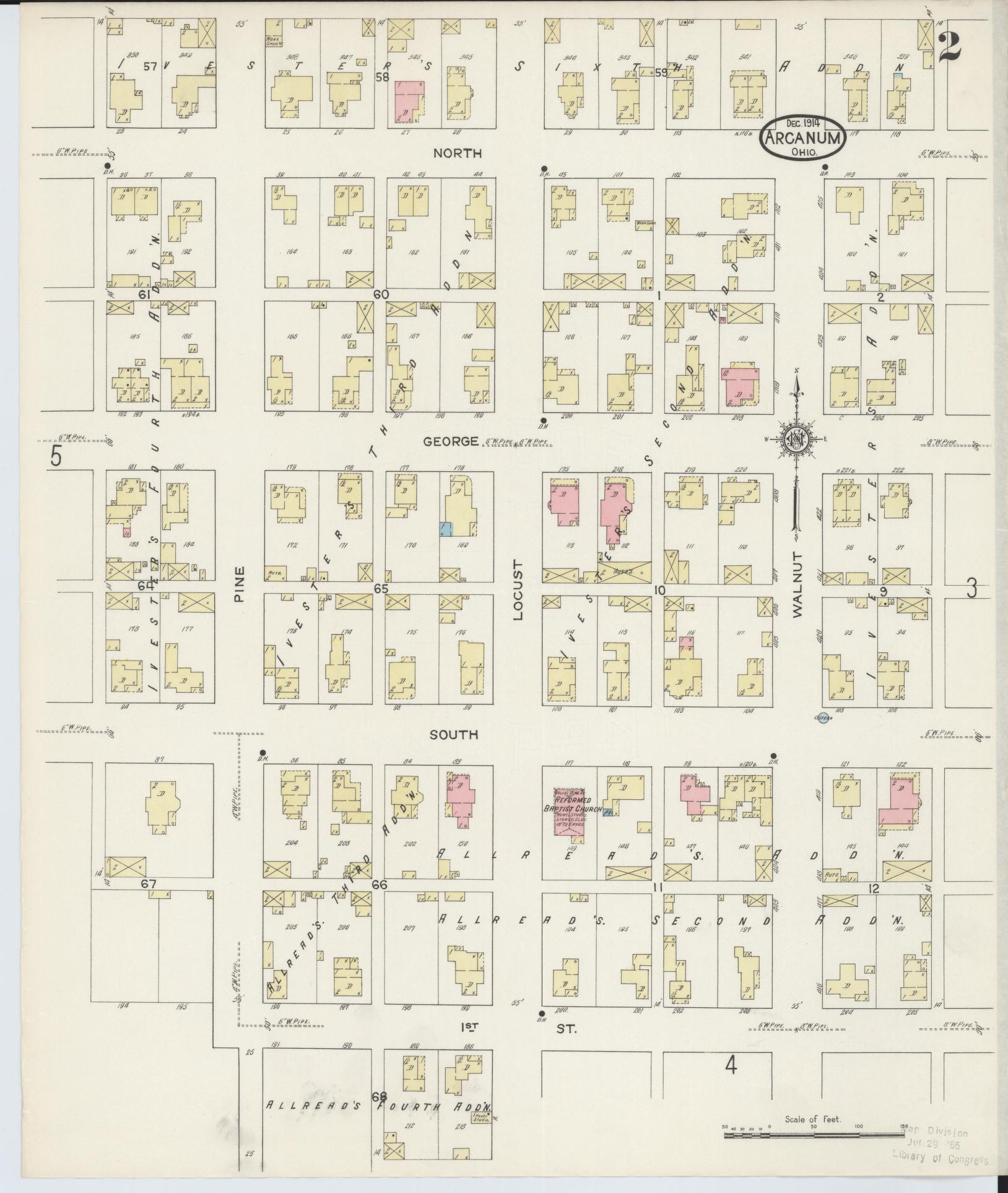Sanborn Fire Insurance Map from Arcanum, Darke County, Ohio (1914), Sheet #0002 - Historic Sanborn Fire Insurance Map Print, vintage old map wall art, antique decor, genealogy gift, Ohio Ohio map