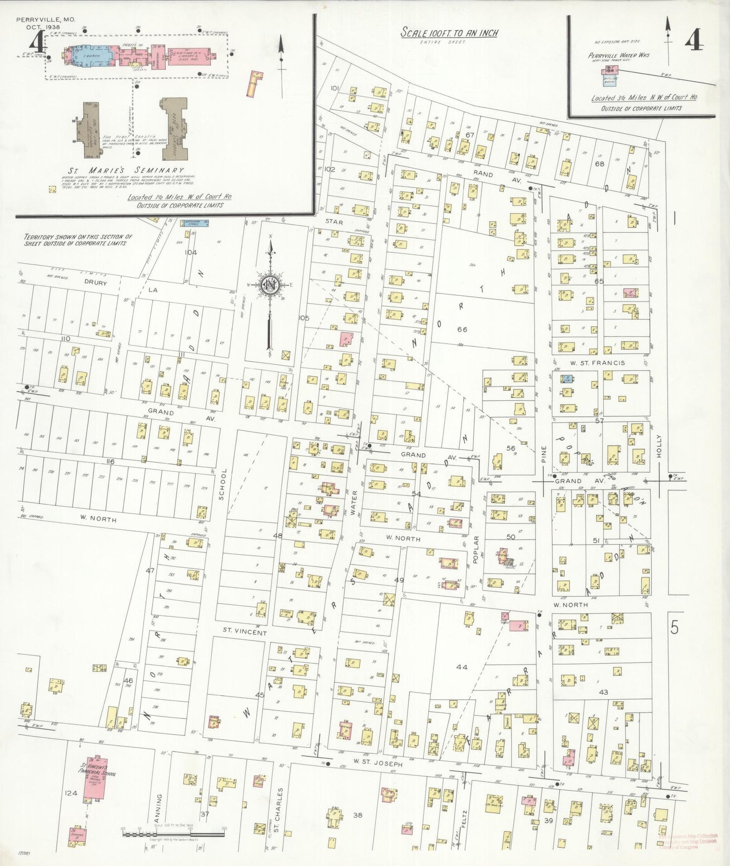Sanborn Fire Insurance Map from Perryville, Perry County, Missouri (1938), Sheet #0004 - Historic Sanborn Fire Insurance Map Print, vintage old map wall art, antique decor, genealogy gift, Missouri Missouri map