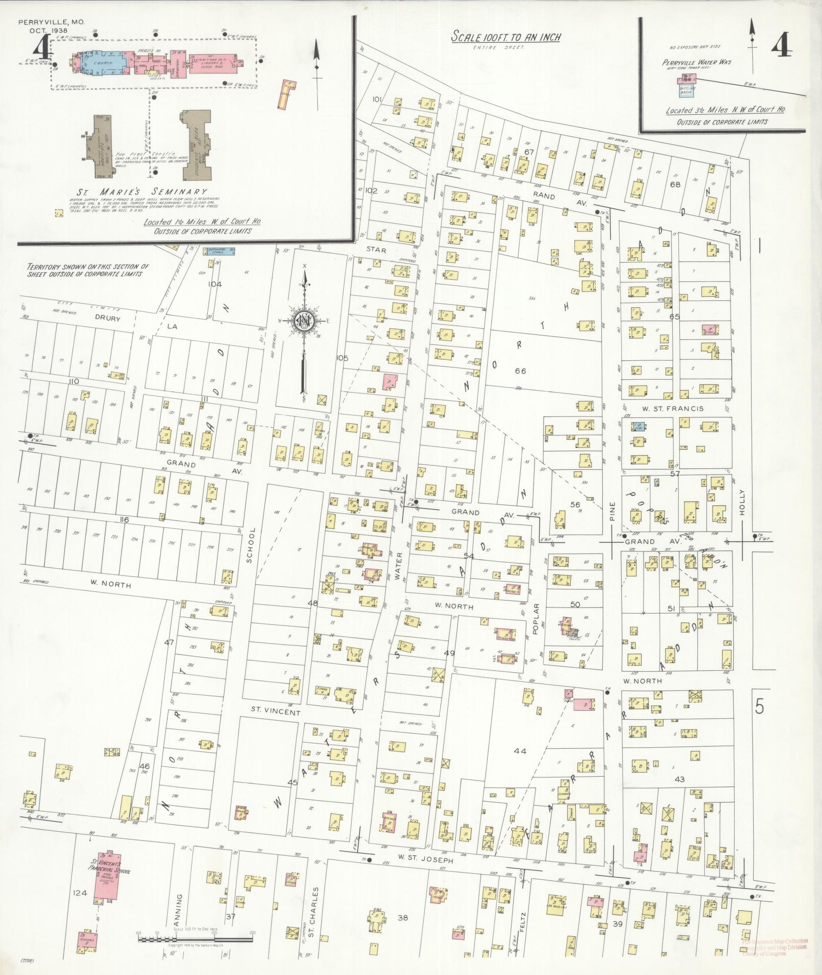 Sanborn Fire Insurance Map from Perryville, Perry County, Missouri (1938), Sheet #0004 - Historic Sanborn Fire Insurance Map Print, vintage old map wall art, antique decor, genealogy gift, Missouri Missouri map