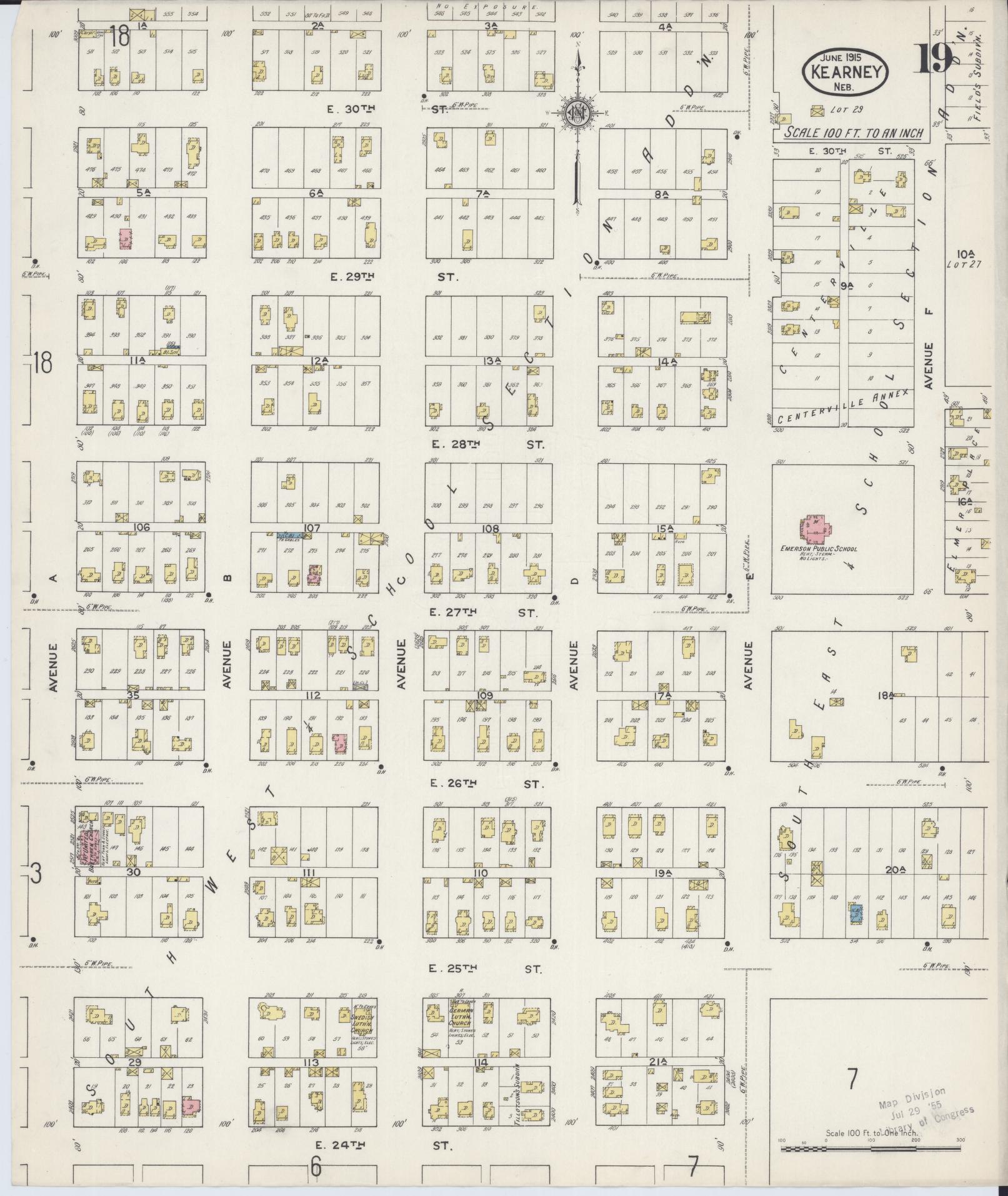 Sanborn Fire Insurance Map from Kearney, Buffalo County, Nebraska (1915), Sheet #0019 - Complete Map Set gallery image, historic Sanborn map, vintage wall art, Nebraska Nebraska